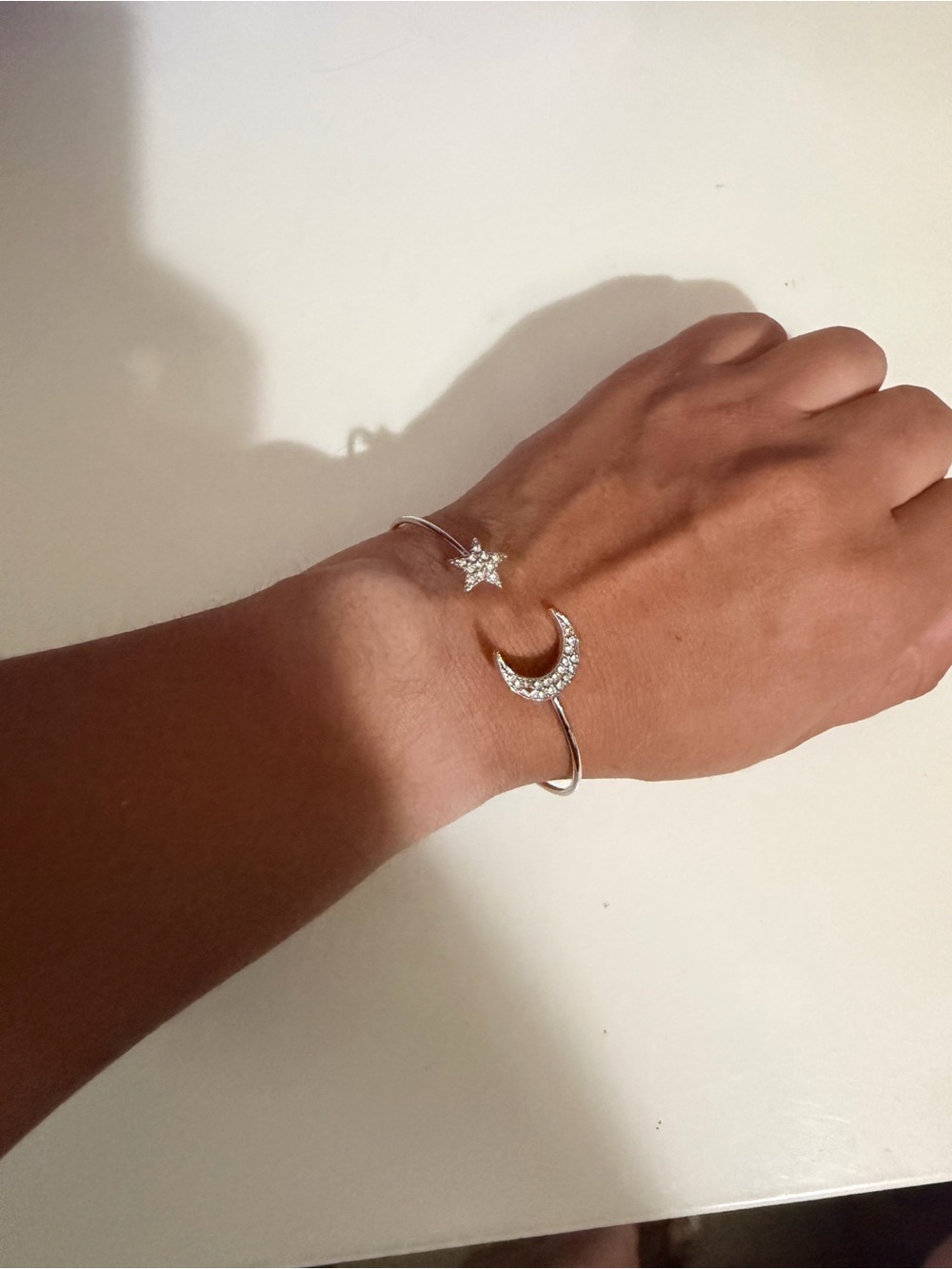 Silver Moon & Star Open Cuff Bracelet - Sparkling Silver 💕4x15$